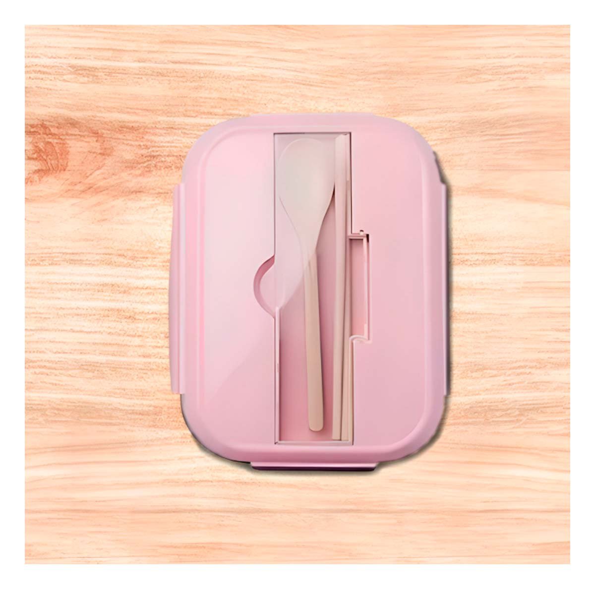 PACK4 ENVASE COMPACTO DE VIDRIO CON 2 DIVISIONES, CUBIERTOS Y TAPA ROSADO Y+PAPEL REGALO - 2