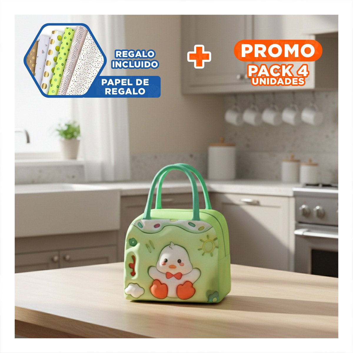 PACK4 RECIPIENTE TERMICO PARA USO ESCOLAR DIARIO VERDE Y+PAPEL REGALO - 1