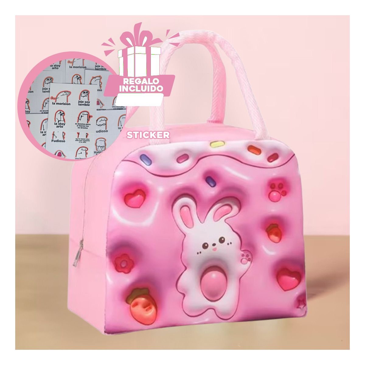 PORTA ALIMENTOS TERMICO PARA GUARDAR SNACKS DULCES ROSADO Y+REGALO STICKER - 1