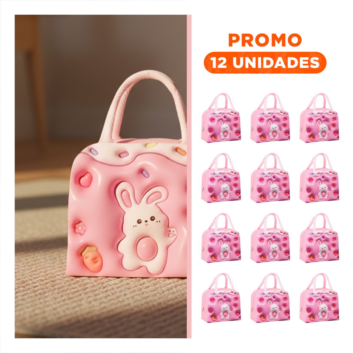 PACK12 PORTA VIANDAS TERMICO DE MANO FAMILIAR ROSADO Y+REGALO STICKER - 1