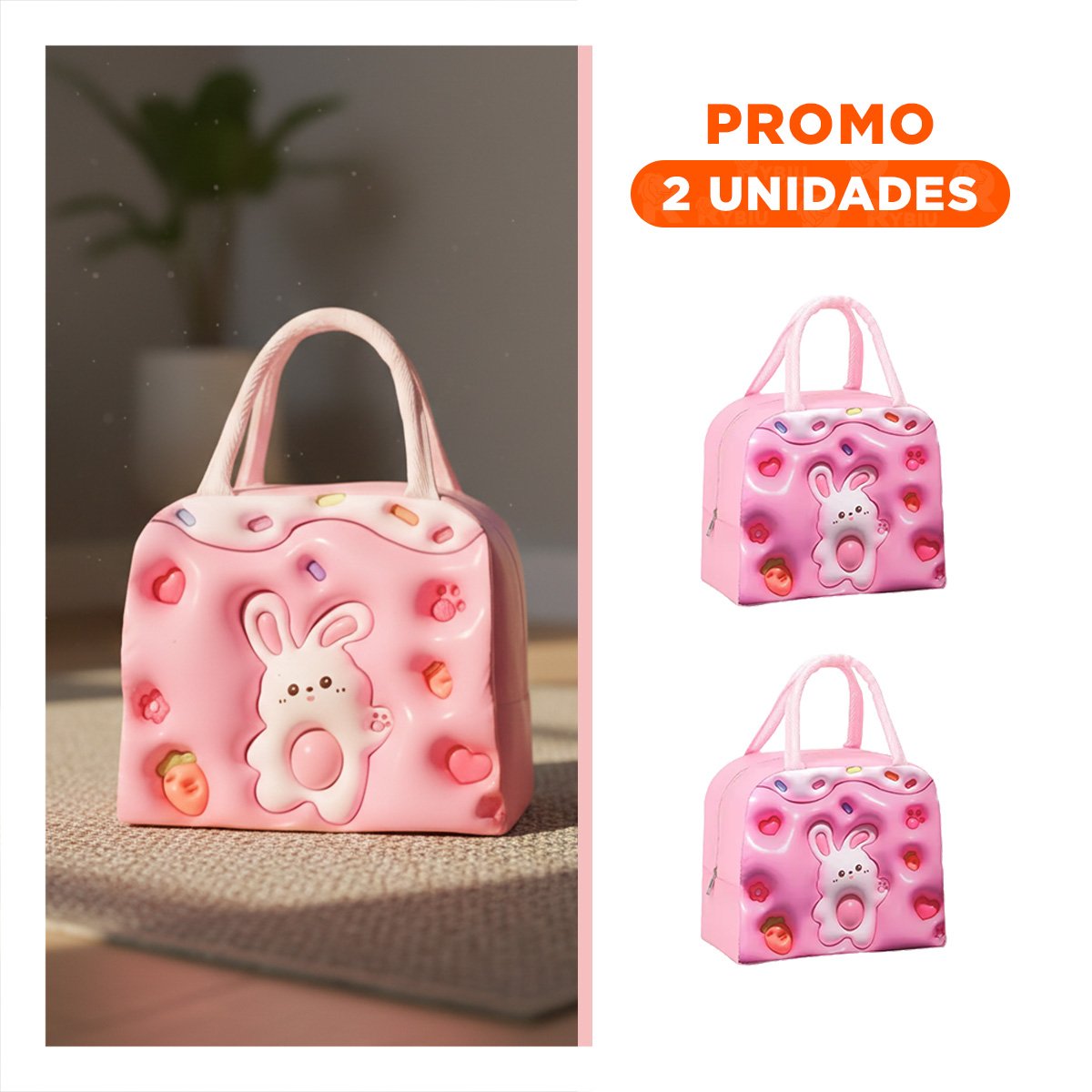 PACK2 RECIPIENTE TERMICO KAWAII CONEJO PARA ALIMENTOS CASEROS ROSADO - 1