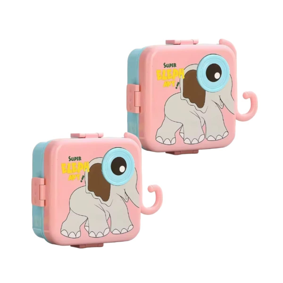 CONTENEDOR CUADRADO ELEFANTE PARA LONCHERA INFANTIL Y PICNIC ROSADO 1600ML Y+LIGAS REGALO - 3