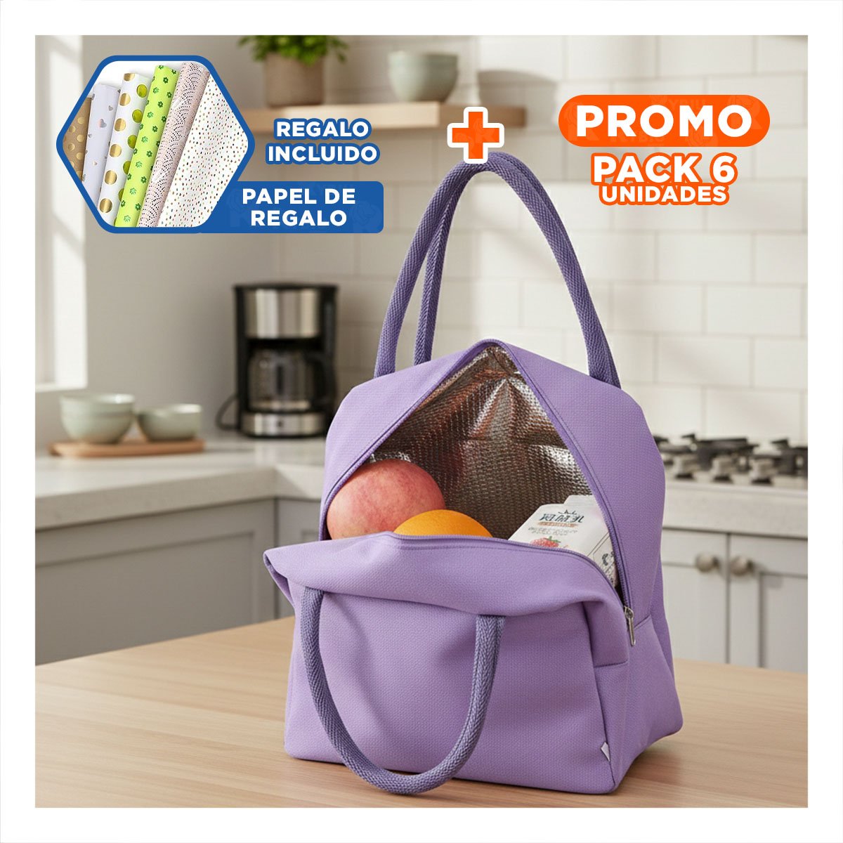 PACK6 CONTENEDOR DE COMIDA CON PERFIL MODERNO ACTUAL LILA Y+PAPEL REGALO - 1