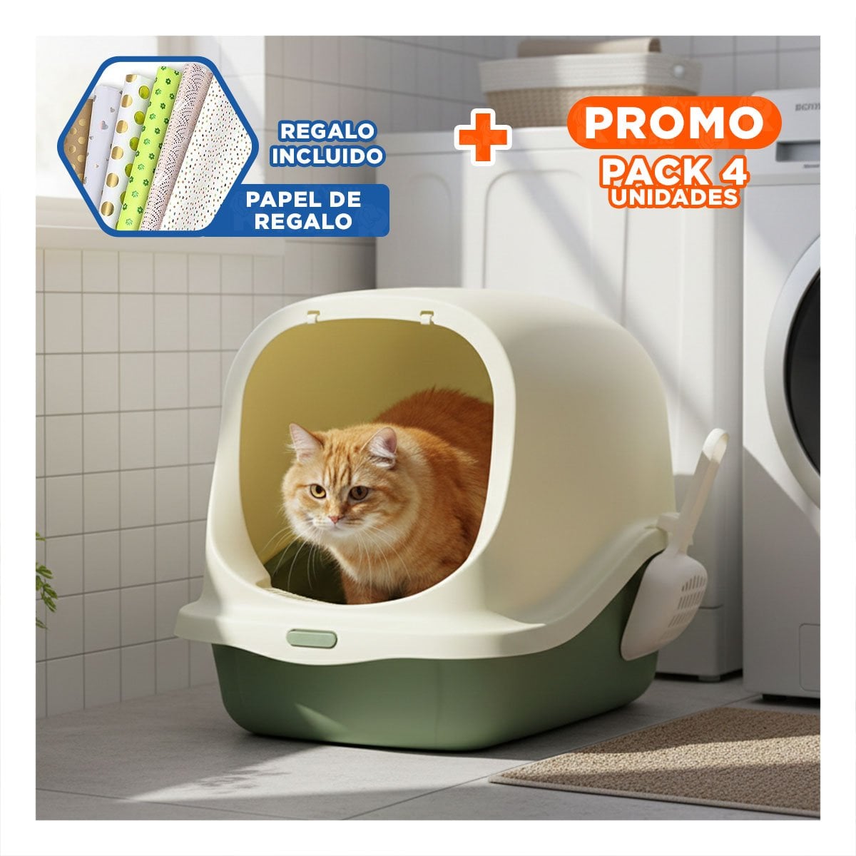 PACK4 UNIDAD CUBIERTA CON PALA PARA GATO VERDE PRACTICA Y COMODA Y+PAPEL REGALO - 1