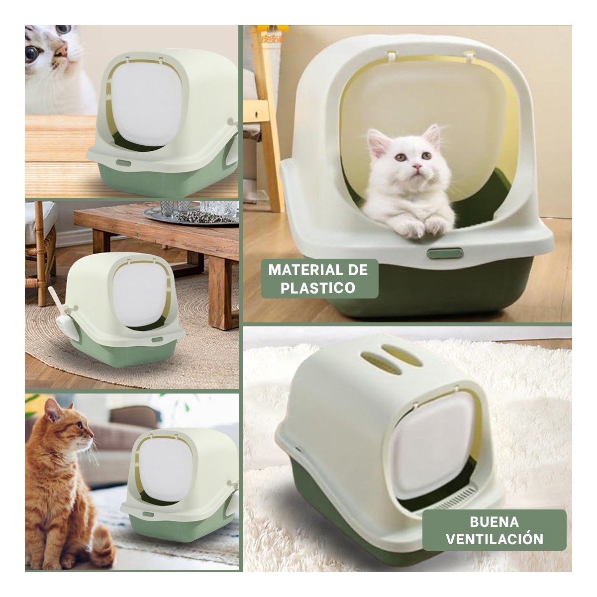 CABINA DE ARENA CERRADA CON PALA PARA GATO VERDE COMODA Y FUNCIONAL Y+POST IT - 5