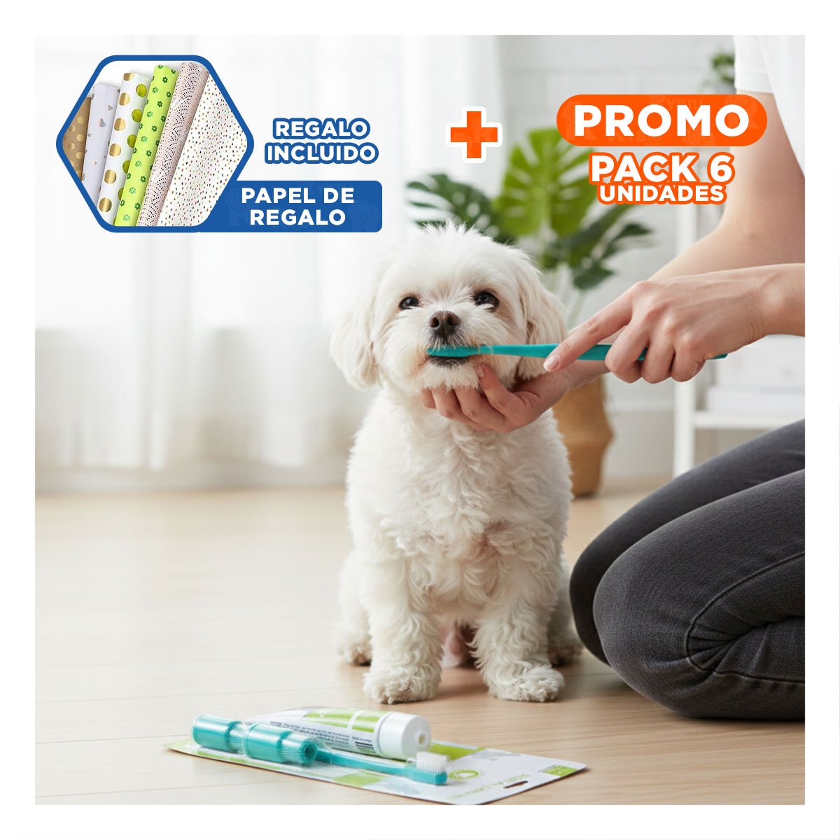 PACK6 ACCESORIOS LIMPIEZA BUCAL VERDE AGUA PRACTICOS PARA RUTINA DIARIA Y+PAPEL REGALO - 1