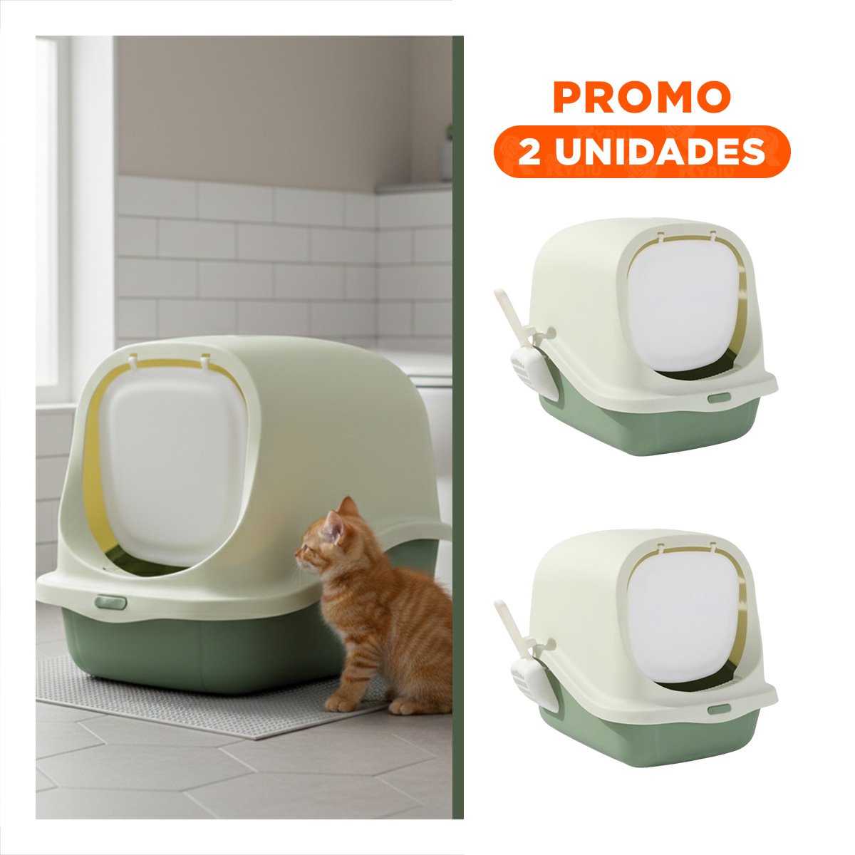 PACK2 HABITACULO HIGIENICO CERRADO CON PALA PARA GATO VERDE PARA HOGAR - 1