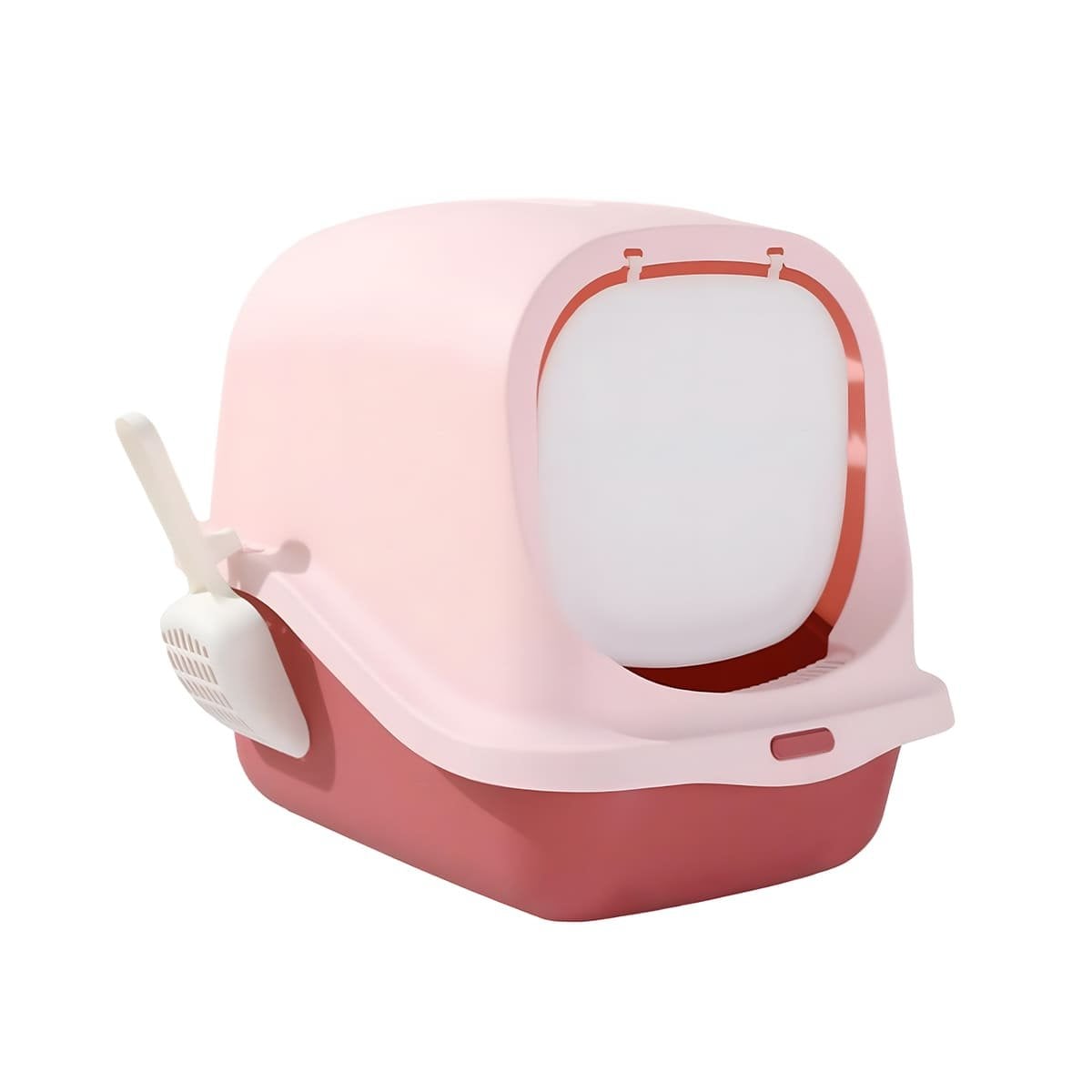MODULO SANITARIO CERRADO CON PALA PARA GATO ROSADO PRACTICO Y RESISTENTE Y+PAPEL REGALO - 1