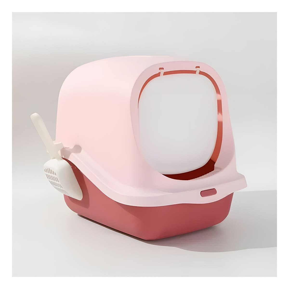 MODULO SANITARIO CERRADO CON PALA PARA GATO ROSADO PRACTICO Y RESISTENTE Y+PAPEL REGALO - 2