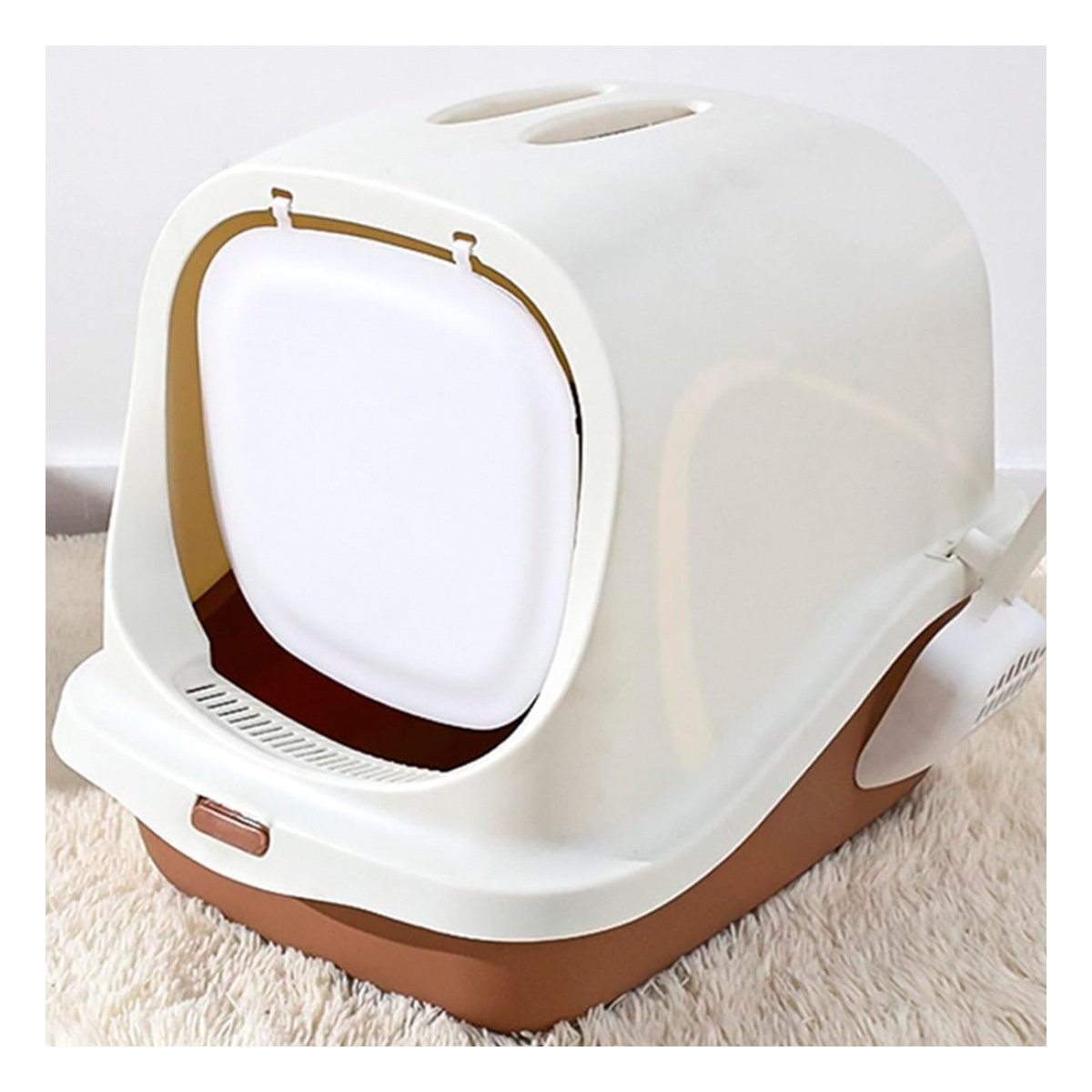 CONTENEDOR HIGIENICO CERRADO CON PALA PARA GATO MARRON PARA HOGAR ORDENADO - 2