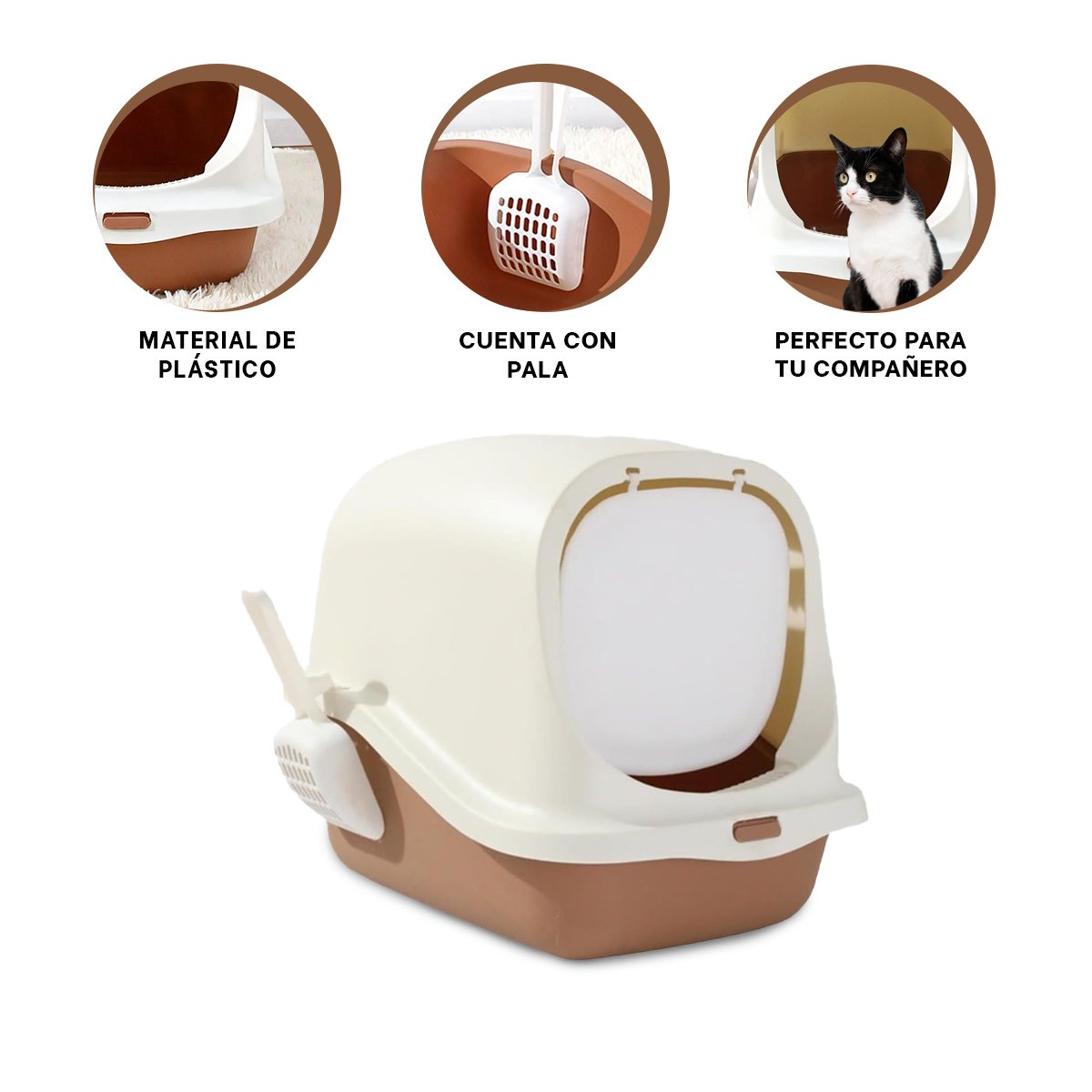 CONTENEDOR HIGIENICO CERRADO CON PALA PARA GATO MARRON PARA HOGAR ORDENADO - 3