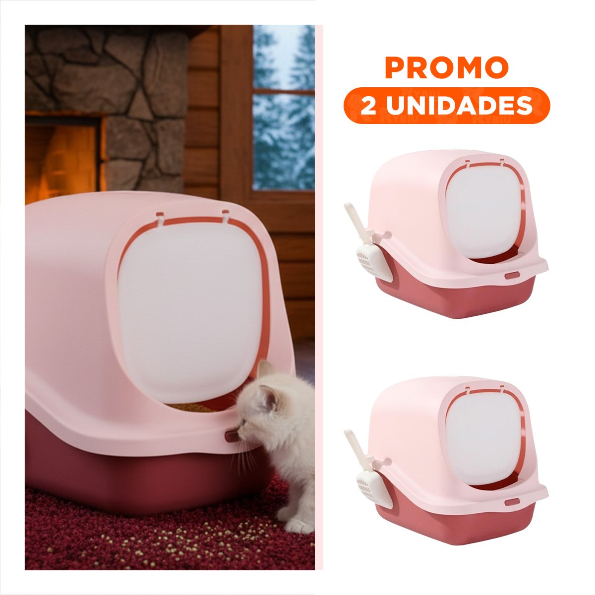 PACK2 HABITACULO HIGIENICO CERRADO CON PALA PARA GATO ROSADO PARA HOGAR - 1