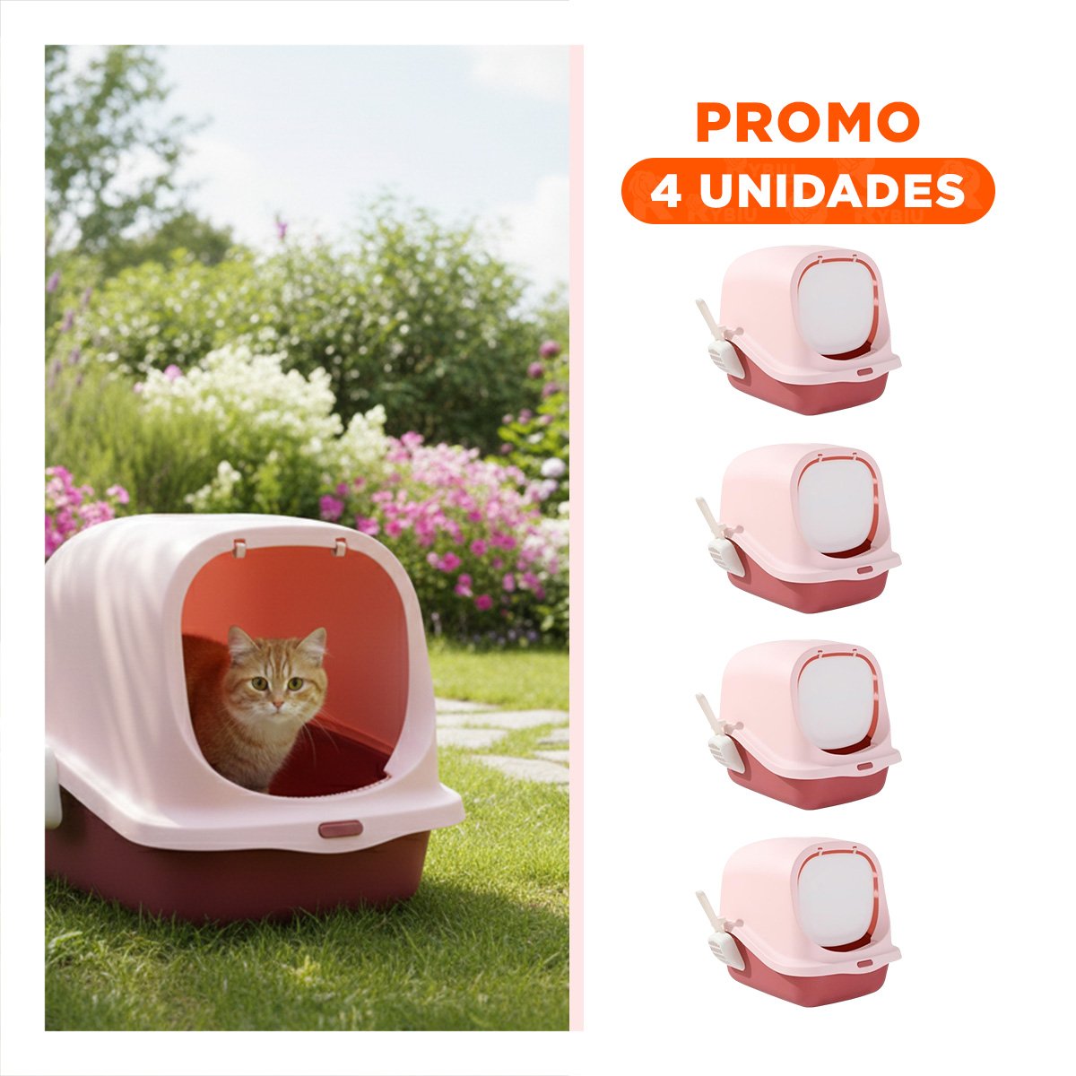 PACK4 RECIPIENTE CUBIERTO CON PALA PARA GATO ROSADO USO DIARIO Y+REGALO STICKER - 1