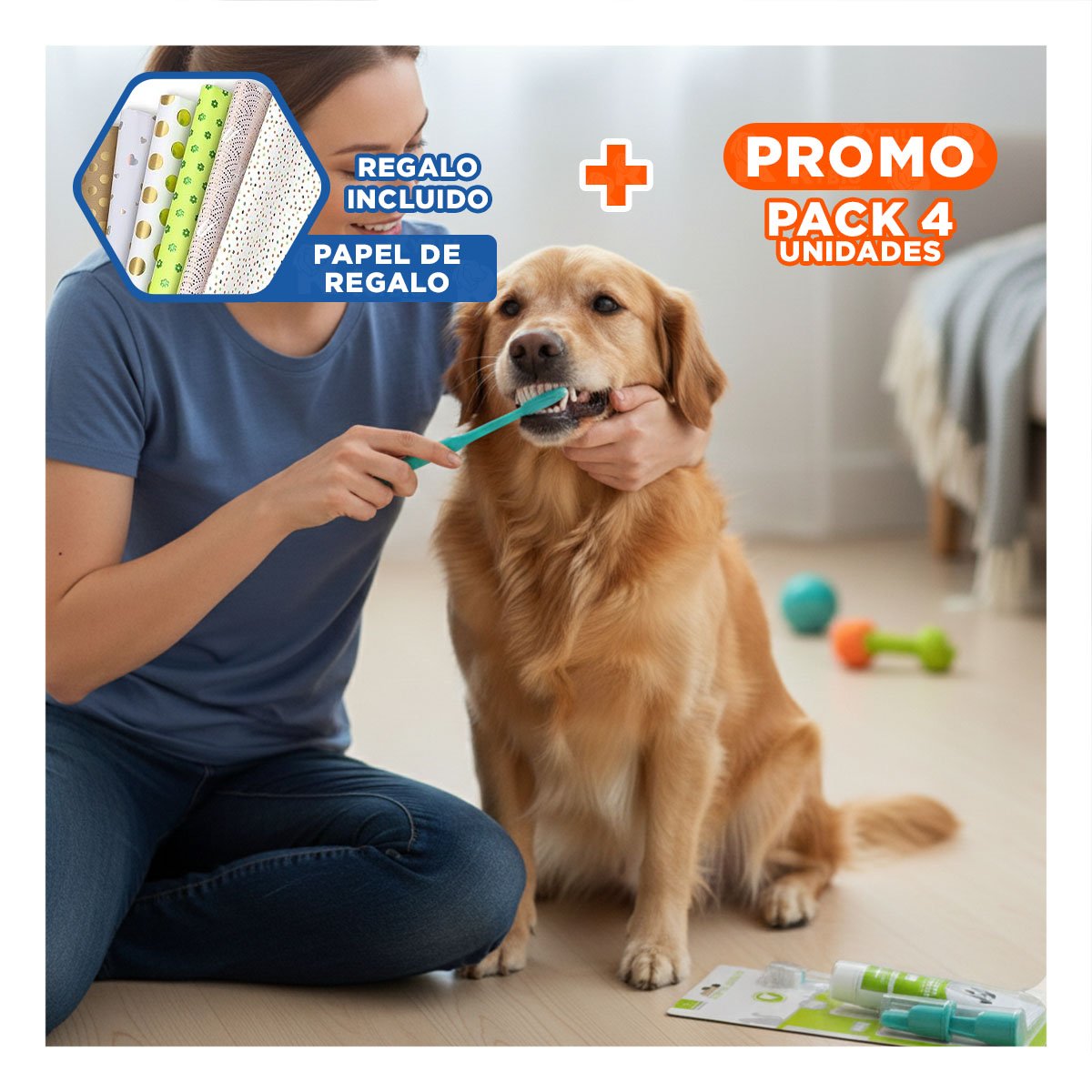 PACK4 EQUIPO LIMPIEZA BUCAL VERDE AGUA COMPLETO PARA CUIDADO DIARIO Y+PAPEL REGALO - 1