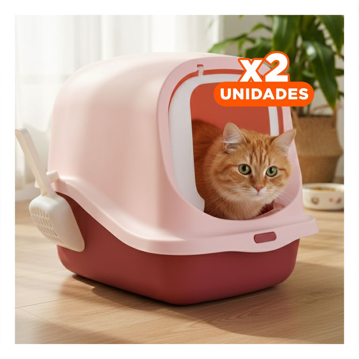 PACK2 ESPACIO CUBIERTO CON PALA PARA GATO ROSADO USO DIARIO EN CASA Y+REGALO STICKER - 1