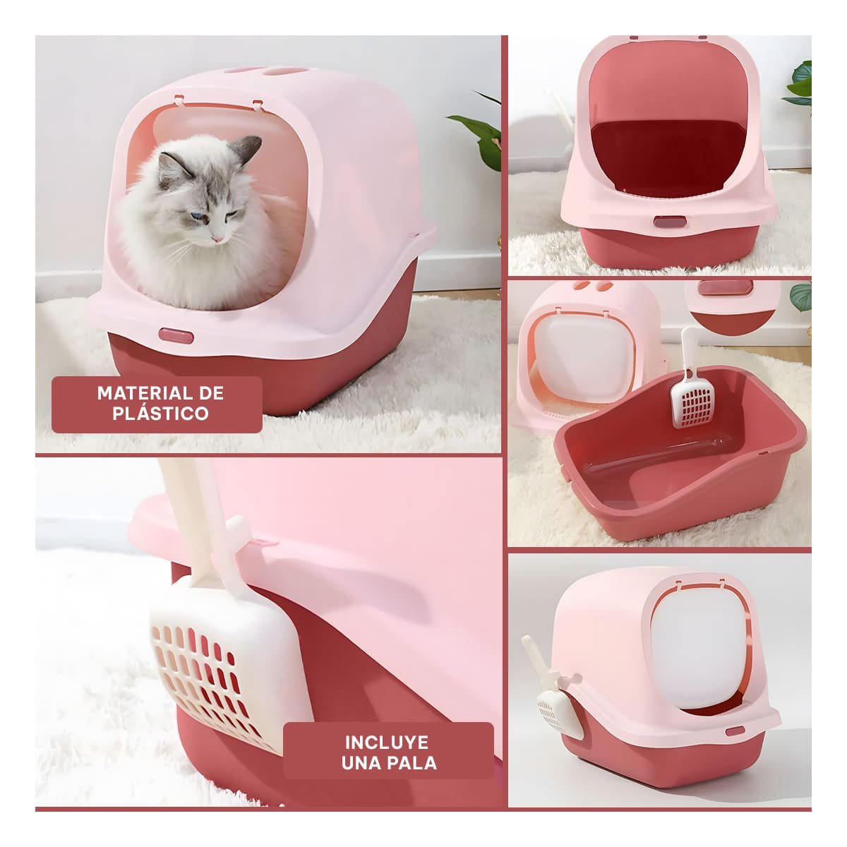 CABINA DE ARENA CERRADA CON PALA PARA GATO ROSADO COMODA Y FUNCIONAL Y+POST IT - 5