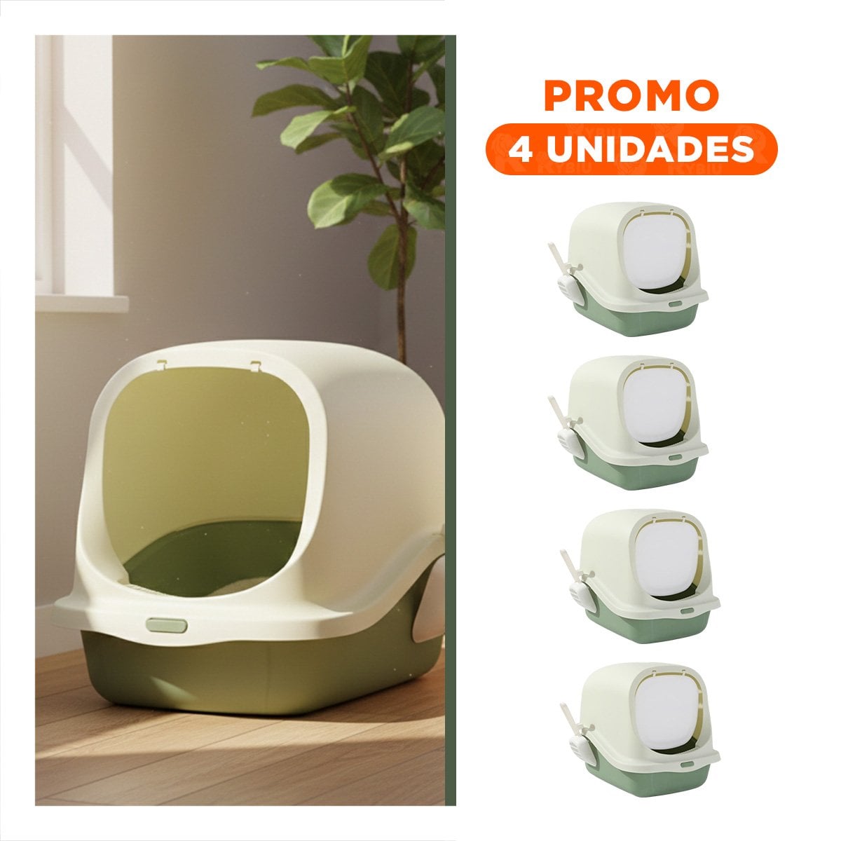 PACK4 RECIPIENTE CUBIERTO CON PALA PARA GATO VERDE USO DIARIO Y+REGALO STICKER - 1