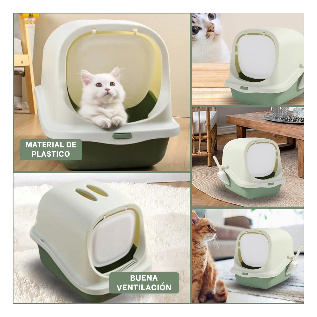 PACK2 COMPARTIMENTO DE ARENA CERRADO CON PALA PARA GATO VERDE DIARIO Y+PAPEL REGALO - 3