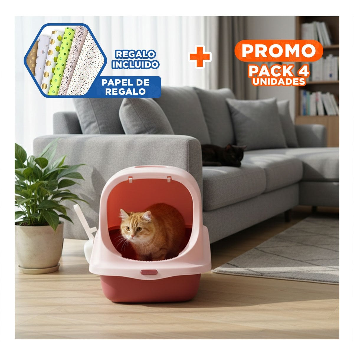 PACK4 UNIDAD CUBIERTA CON PALA PARA GATO ROSADO PRACTICA Y COMODA Y+PAPEL REGALO - 1