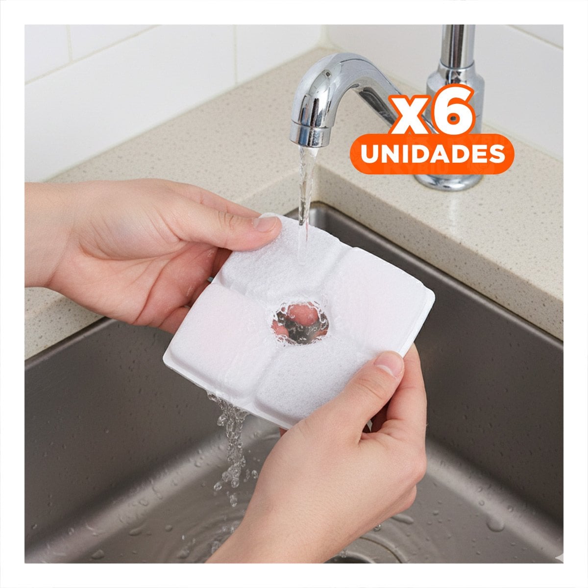 PACK6 UNIDAD FILTRANTE PARA FUENTE DE AGUA BLANCO CUADRADO BORDES CURVOS Y+REGALO STICKER - 1