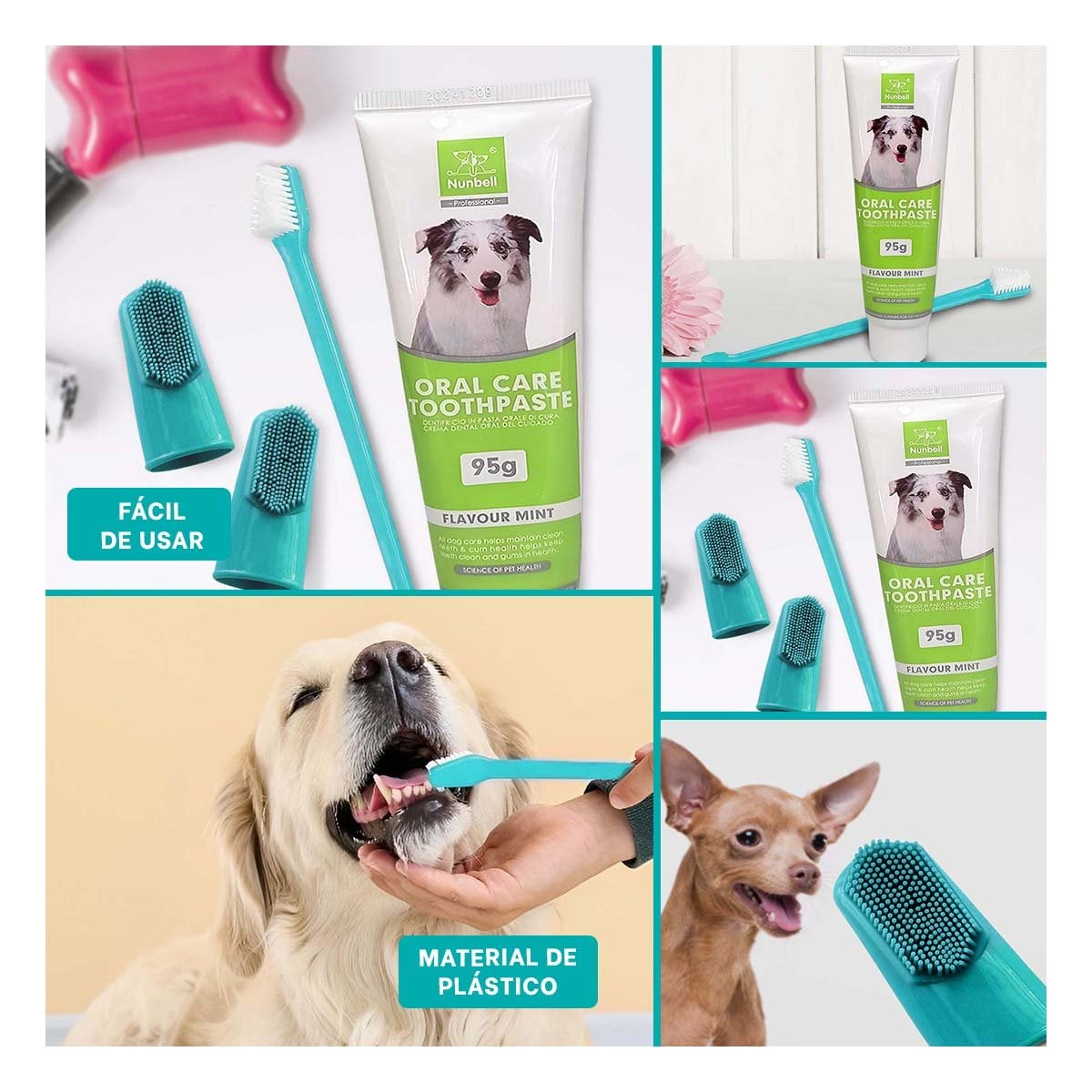 PACK4 CONJUNTO CUIDADO DENTAL VERDE AGUA MODERNO CON ACCESORIOS PRACTICOS Y+REGALO STICKER - 2