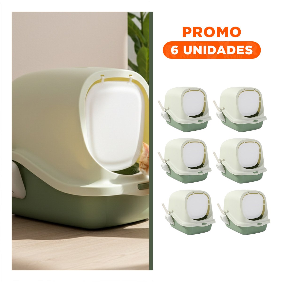 PACK6 SISTEMA CUBIERTO CON PALA PARA GATO VERDE PARA HOGAR - 1