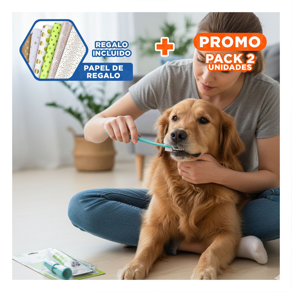 PACK2 COMBO LIMPIEZA BUCAL VERDE AGUA PRACTICO PARA RUTINA ORAL DIARIA Y+PAPEL REGALO - 1