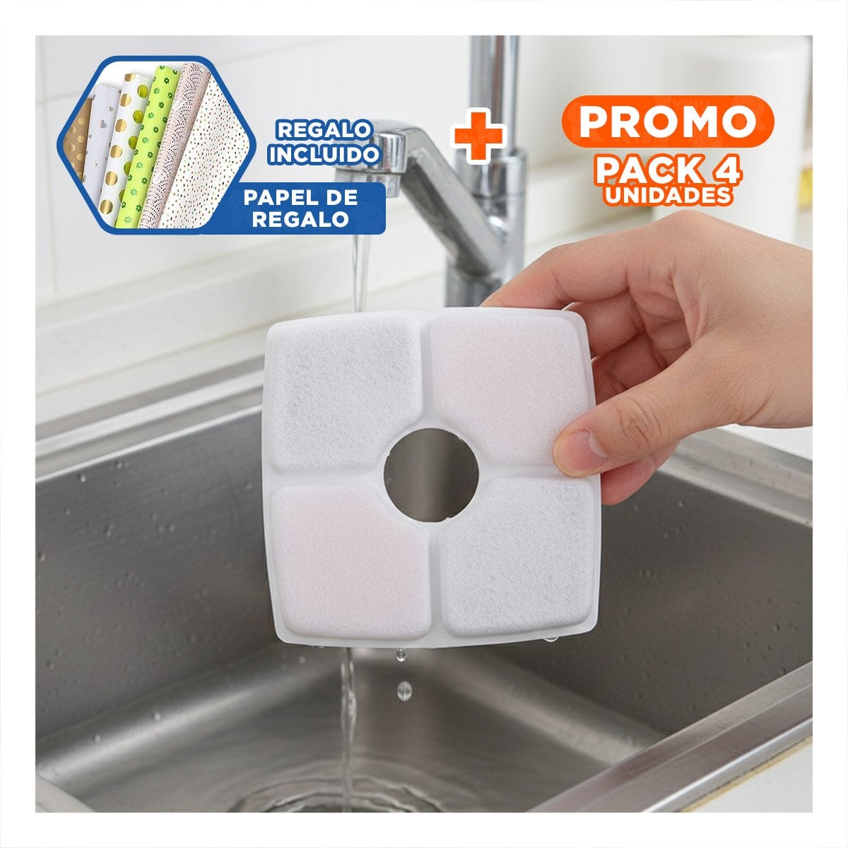 PACK4 CARGA DE REEMPLAZO PARA FUENTE DE AGUA BLANCO CUADRADO BORDES CURVOS Y+PAPEL REGALO - 1