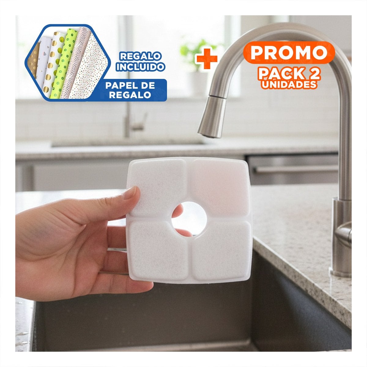 PACK2 RECARGA FILTRANTE PARA FUENTE DE AGUA BLANCO CUADRADO BORDES CURVOS Y+PAPEL REGALO - 1