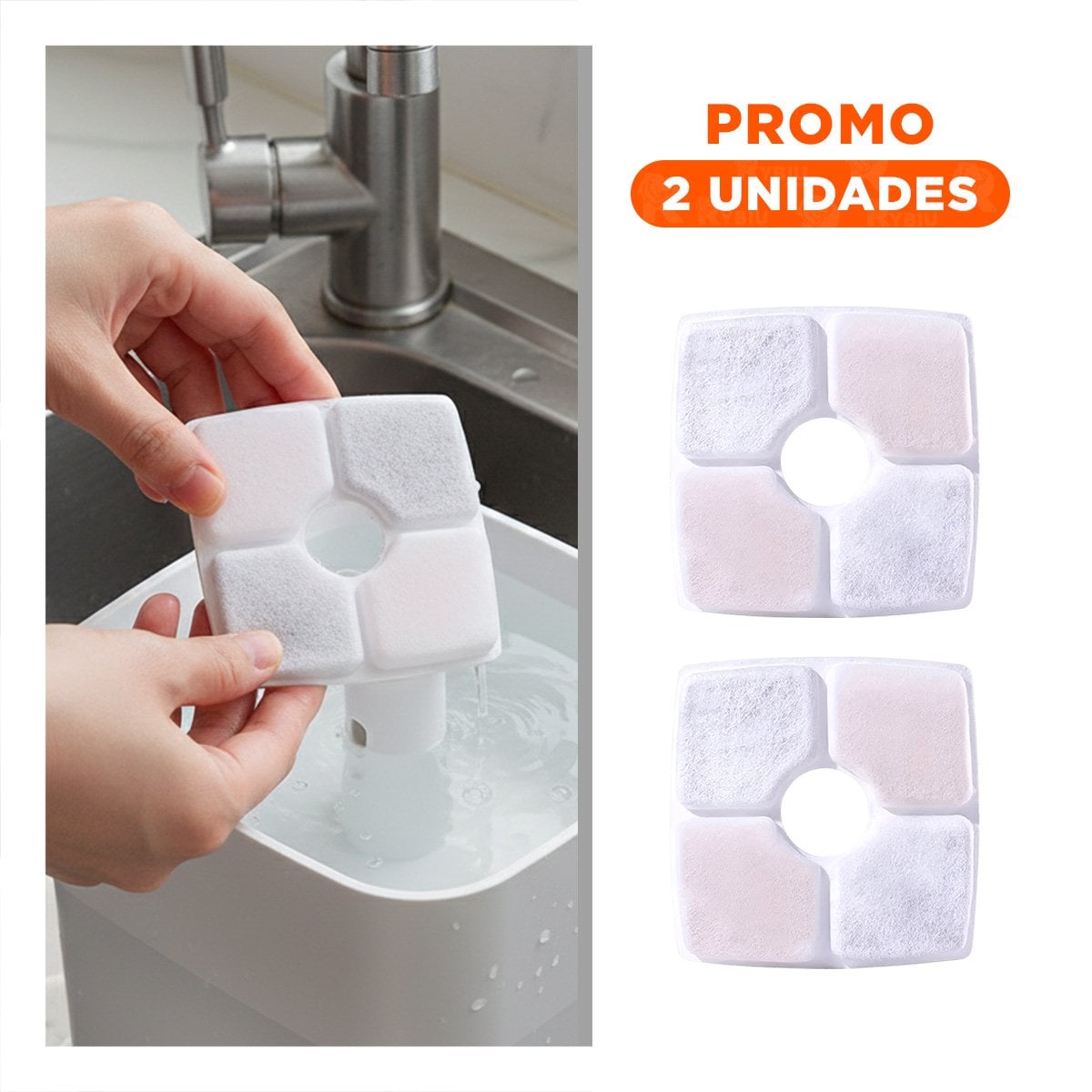 PACK2 COMPONENTE PURIFICADOR PARA FUENTE DE AGUA BLANCO CUADRADO BORDES CURVOS - 1