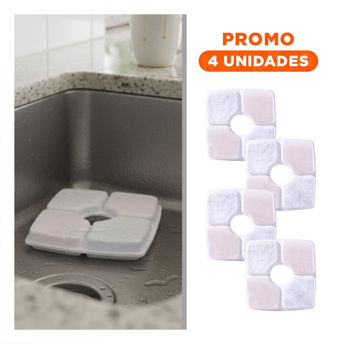 PACK4 PACK FILTRANTE PARA FUENTE DE AGUA BLANCO CUADRADO BORDES CURVOS Y+REGALO STICKER - 1