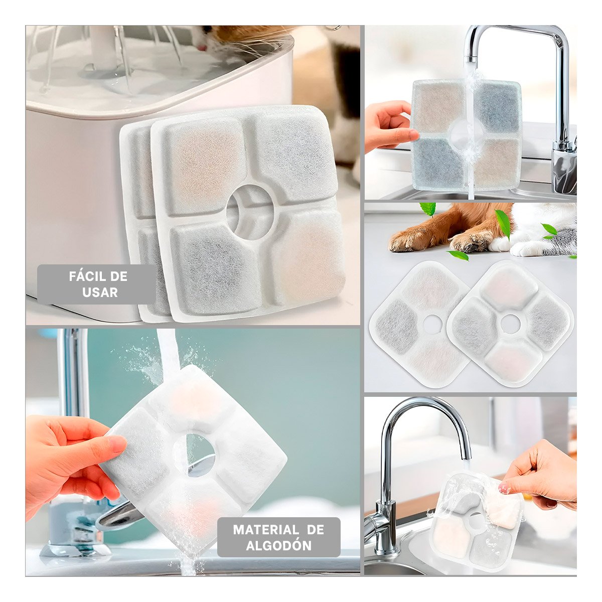PACK4 PACK FILTRANTE PARA FUENTE DE AGUA BLANCO CUADRADO BORDES CURVOS Y+REGALO STICKER - 2