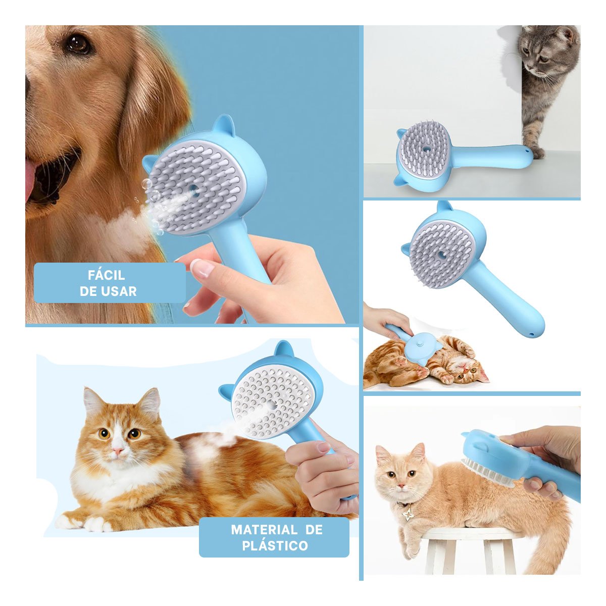 PACK4 COMPLEMENTO CELESTE MODERNO PARA PEINAR MASCOTAS CON SISTEMA A VAPOR Y+REGALO STICKER - 2