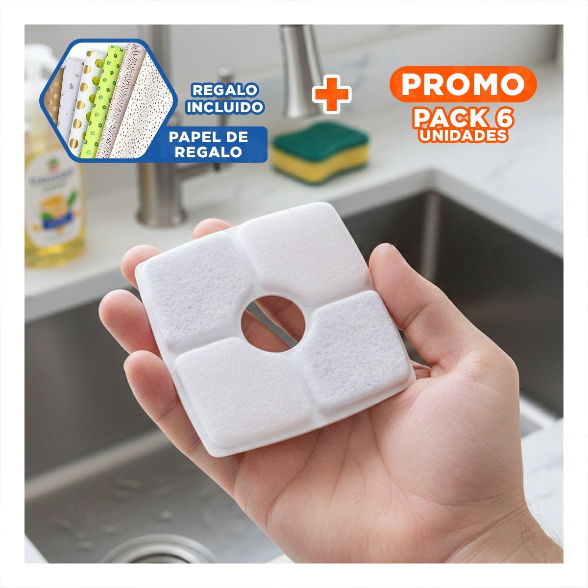 PACK6 CARTUCHO DE REEMPLAZO PARA FUENTE DE AGUA BLANCO CUADRADO BORDES CURVOS Y+PAPEL REGALO - 1