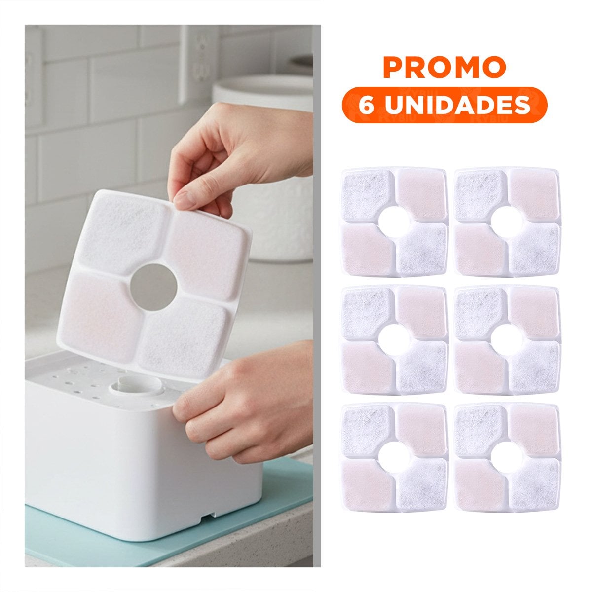 PACK6 SISTEMA DE REPUESTO PARA FUENTE DE AGUA BLANCO CUADRADO BORDES CURVOS - 1