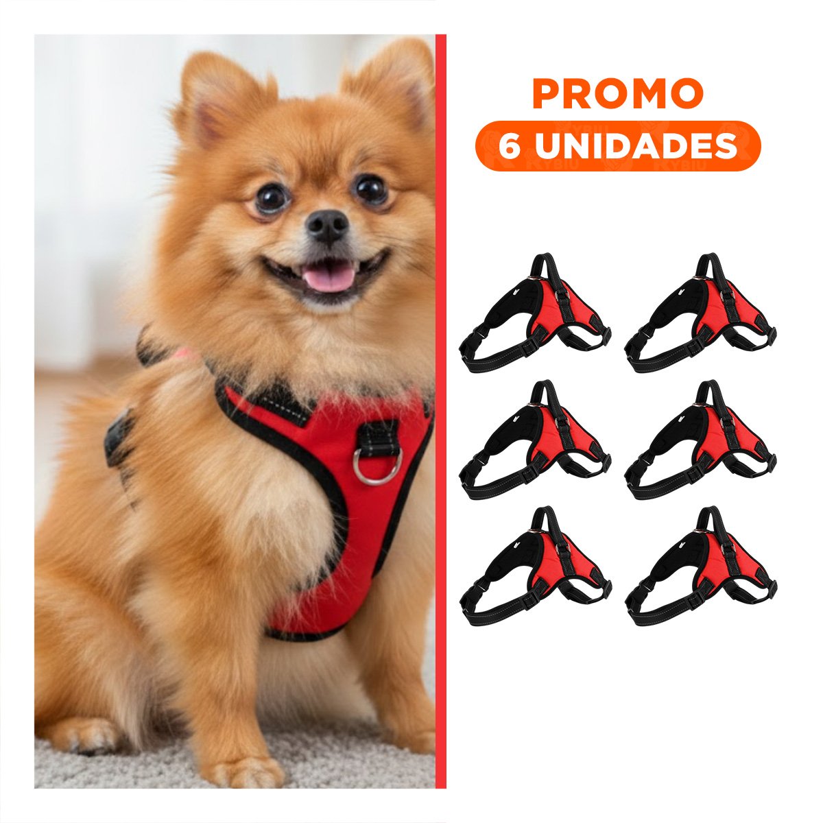 PACK6 CHALECO SEGURO EN H PARA PERRO TALLA M RESISTENTE ROJO - 1