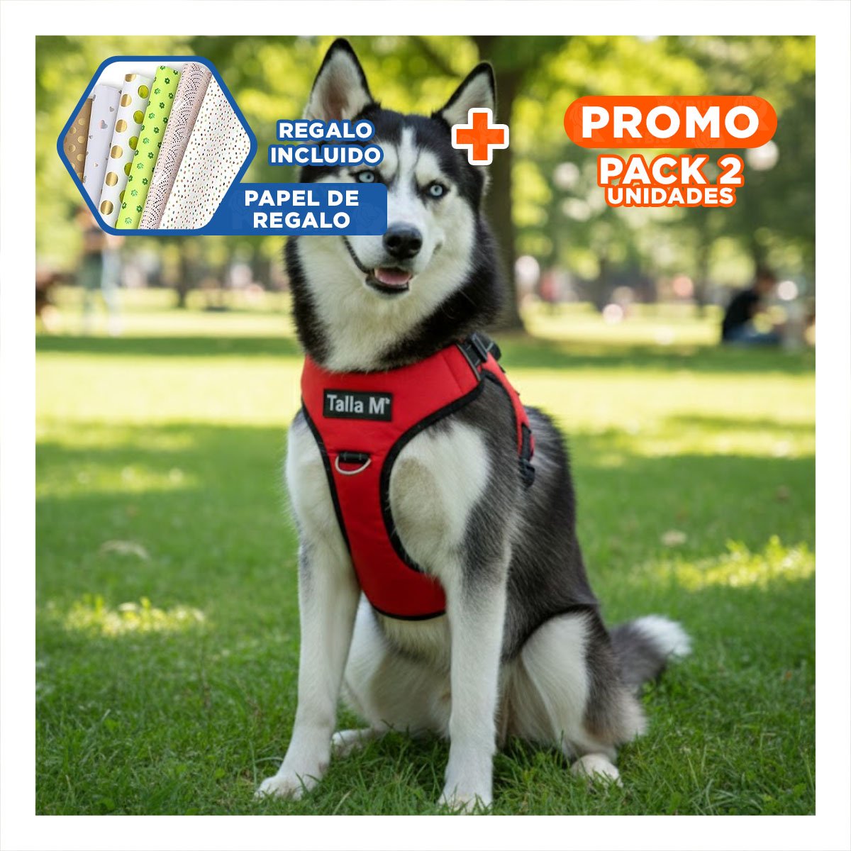 PACK2 CHALECO PRACTICO EN H PARA MASCOTA TALLA M SEGURO ROJO Y+PAPEL REGALO - 1