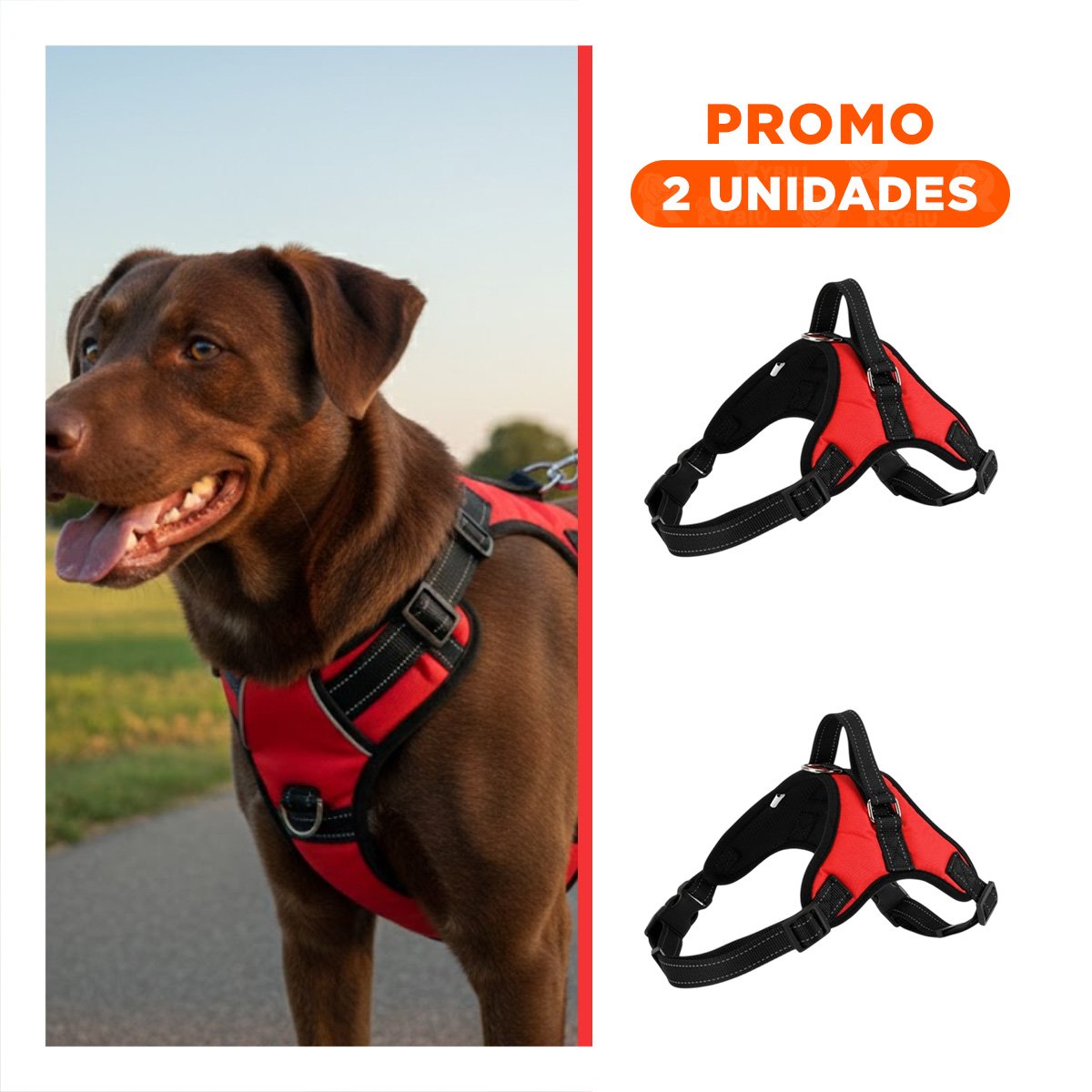 PACK2 PECHERA EN H AJUSTABLE PARA PERRO TALLA M RESISTENTE ROJO - 1