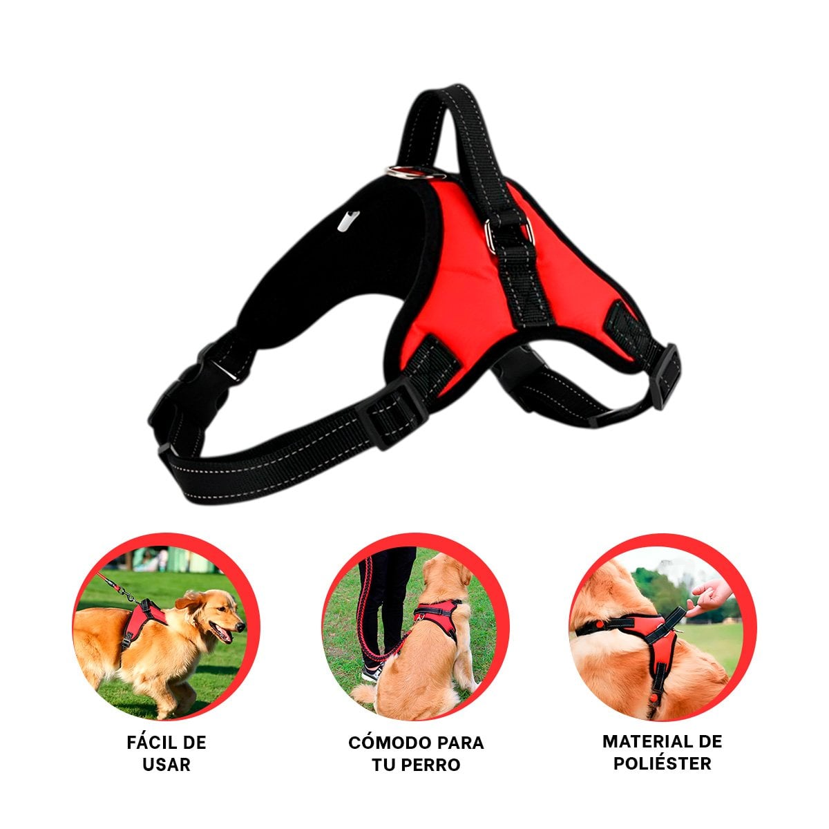 SISTEMA DE ARNES EN H PARA PERRO TALLA M CON AJUSTE FIRME ROJO - 3