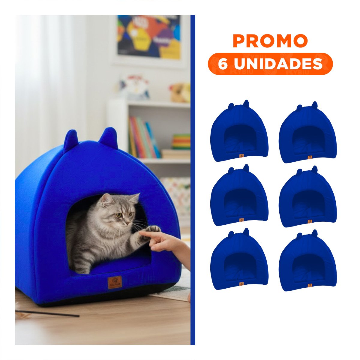 PACK6 COLCHONETA INTERIOR TIPO CUEVA PARA GATO TALLA L AZUL ELECTRICO - 1