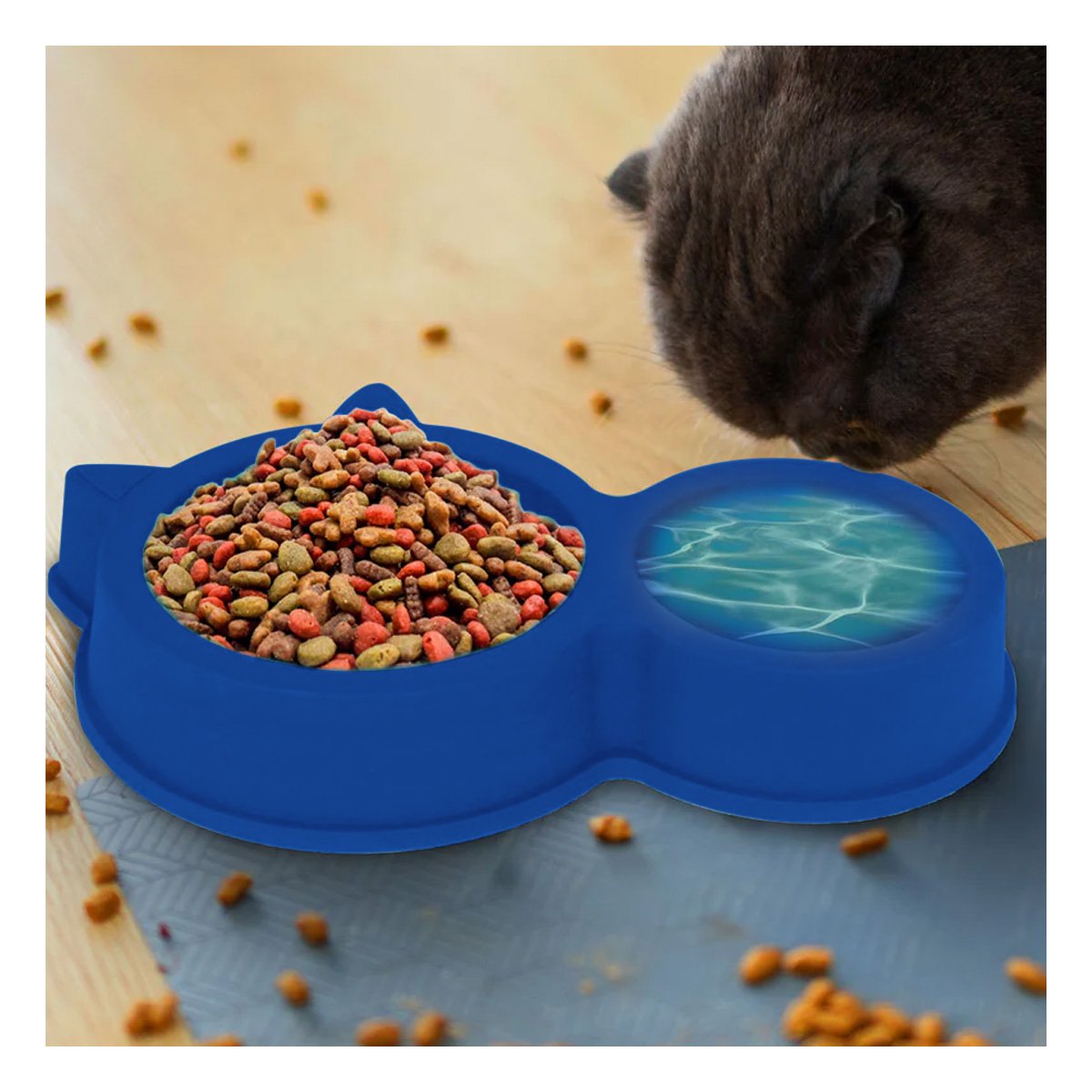 PACK4 PORTA COMIDA DOBLE CON OREJAS DE GATO PARA MASCOTA AZUL MARINO Y+PAPEL REGALO - 2