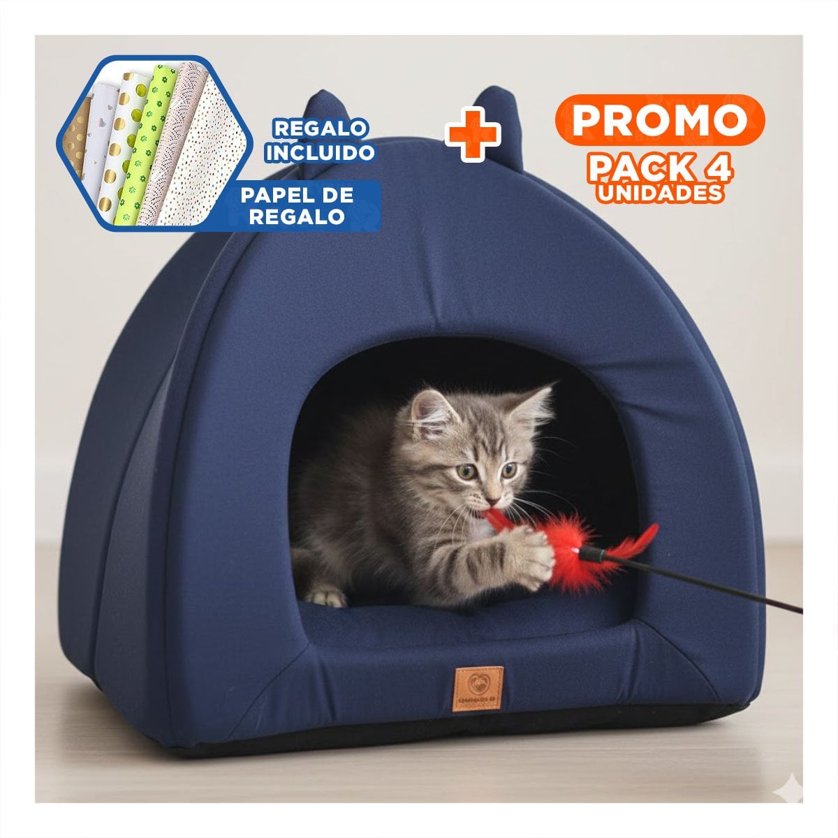 PACK4 DORMIDERO CERRADO CONFORT PARA GATO TALLA L AZUL MARINO Y+PAPEL REGALO - 1