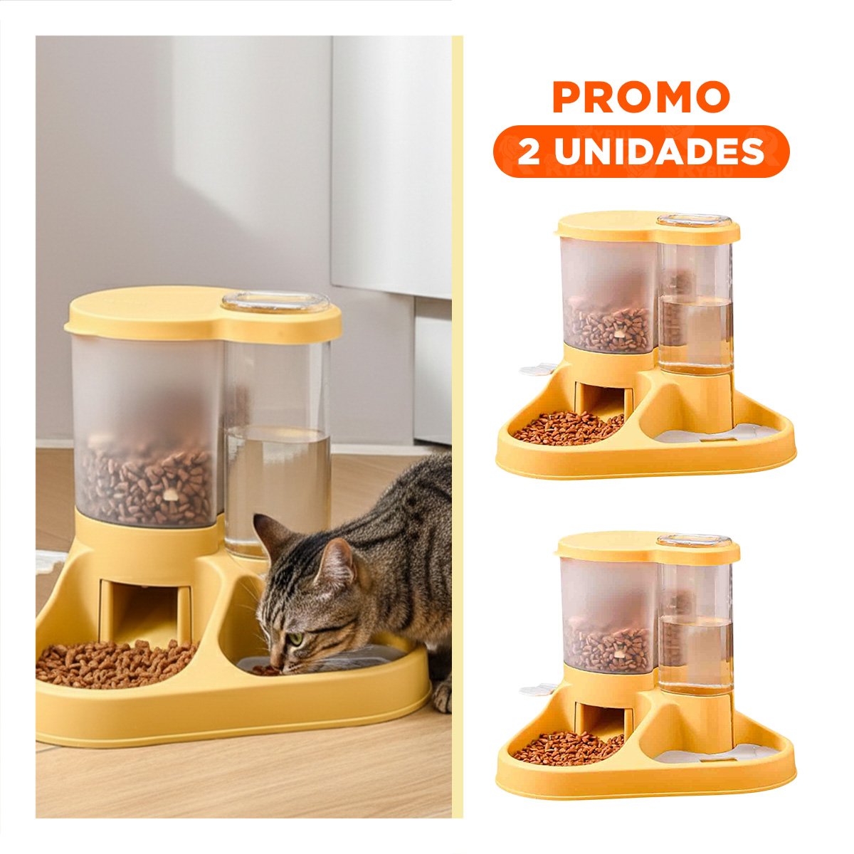 PACK2 BASE DOBLE DE COMIDA Y AGUA PARA MASCOTA CON LLAVE AMARILLO RESISTENTE - 1