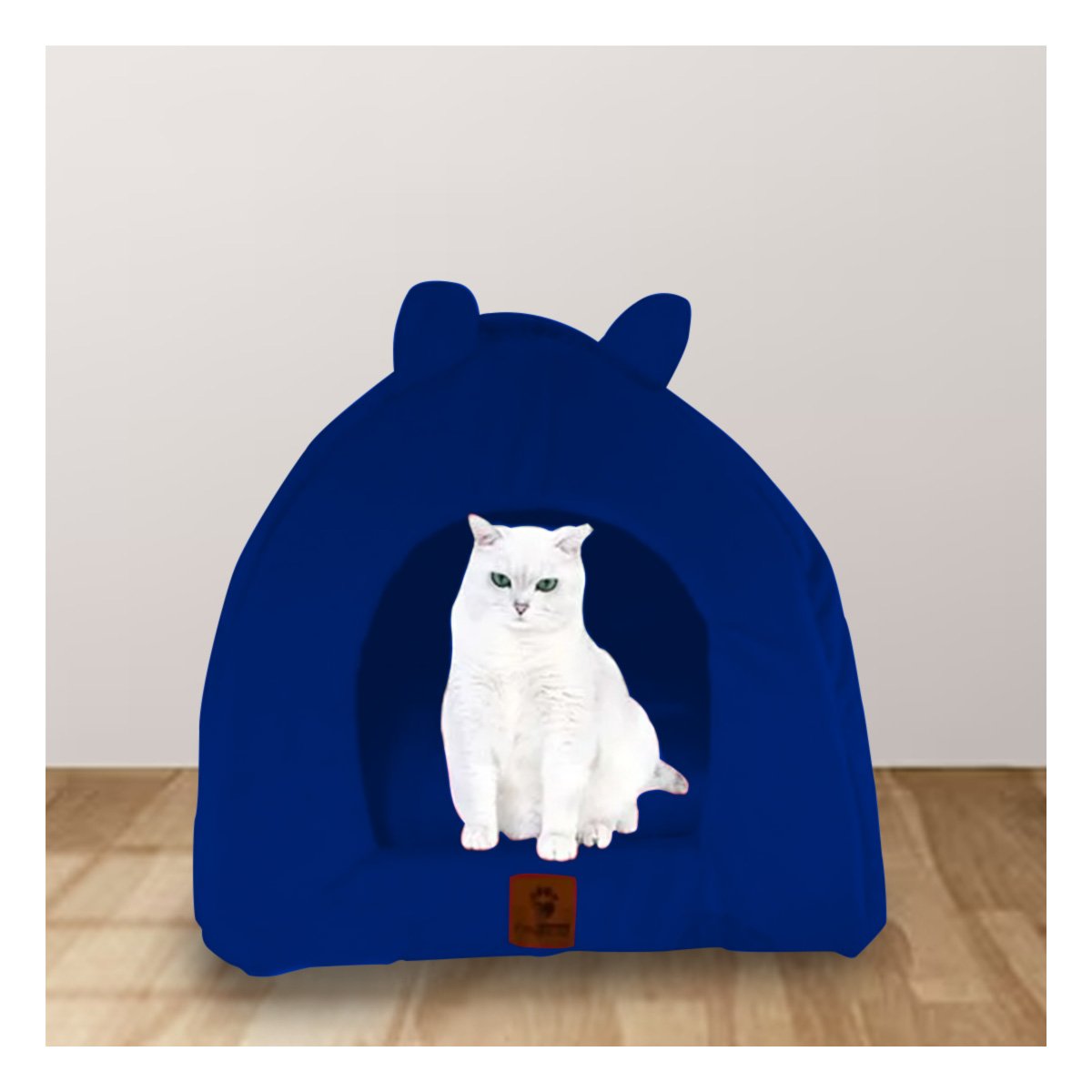 LECHO ACOLCHADO TIPO REFUGIO PARA MASCOTA TALLA L ESTILO GATITOS AZUL ELECTRICO Y+PAPEL REGALO - 3