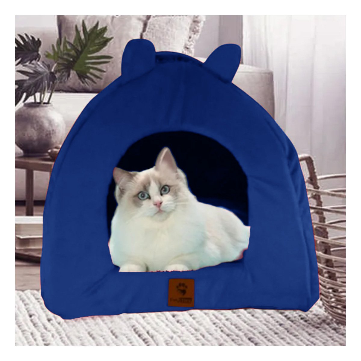 LECHO ACOLCHADO TIPO REFUGIO PARA MASCOTA TALLA L ESTILO GATITOS AZUL ELECTRICO Y+PAPEL REGALO - 5