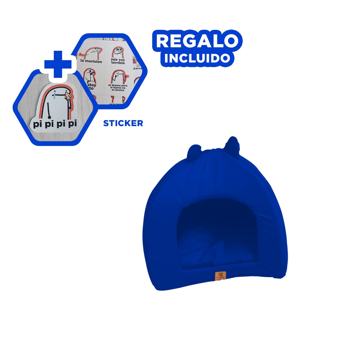 COLCHONETA CUBIERTA PARA GATO TALLA L CON ESTAMPADO GATITOS AZUL ELECTRICO Y+REGALO STICKER - 1