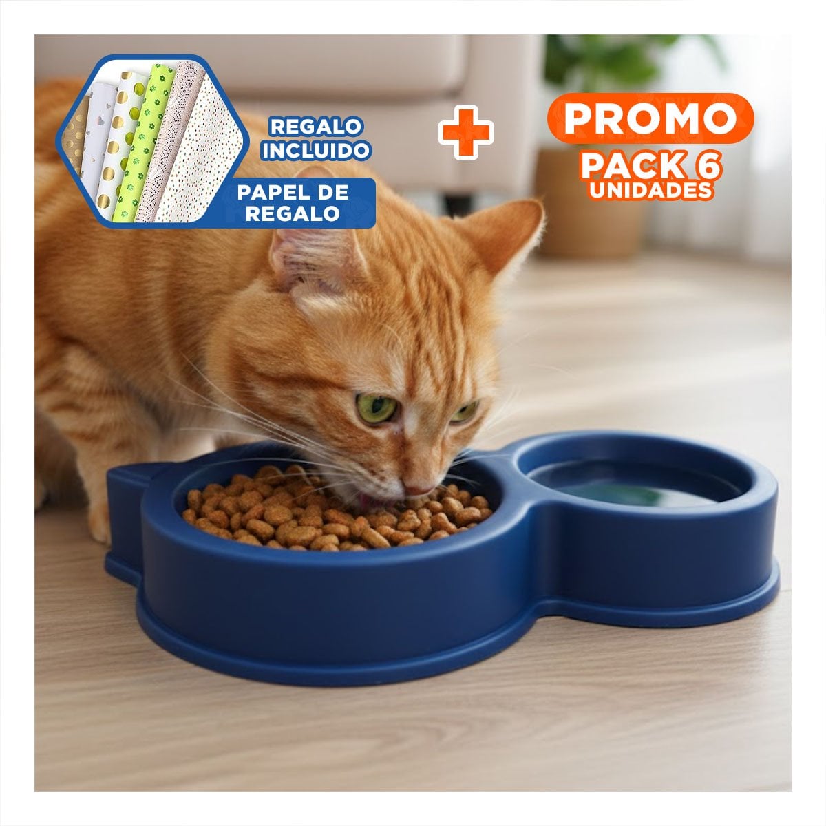 PACK6 KIT MASCOTA DOBLE CON OREJAS DE GATO AZUL MARINO RESISTENTE Y+PAPEL REGALO - 1