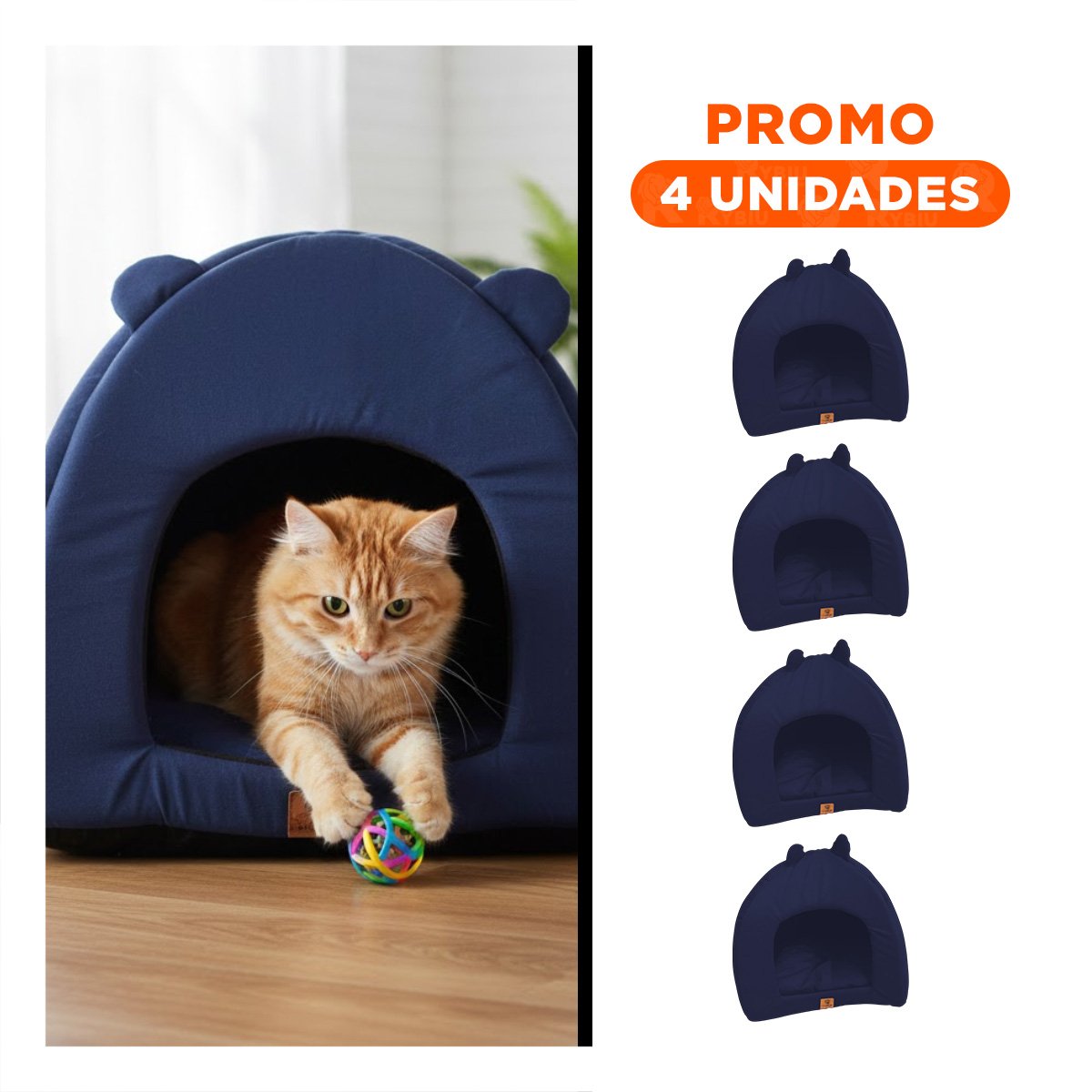 PACK4 GUARIDA TIPO IGLU PARA MASCOTA TALLA L ESTAMPADO GATITOS AZUL MARINO Y+REGALO STICKER - 1