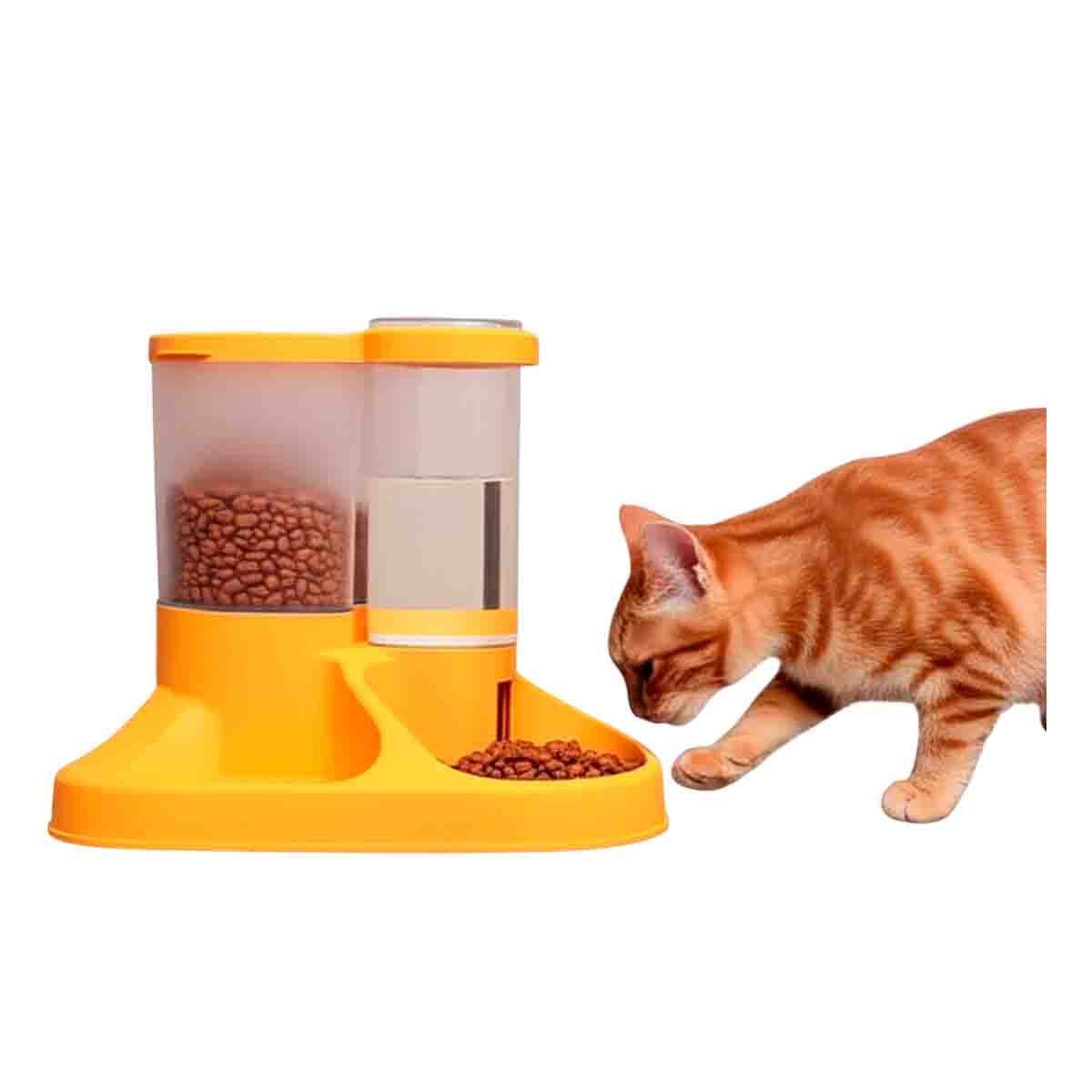 PACK6 CONTENEDOR INTEGRADO DE COMIDA Y AGUA PARA MASCOTA CON LLAVE AMARILLO Y+REGALO STICKER - 2