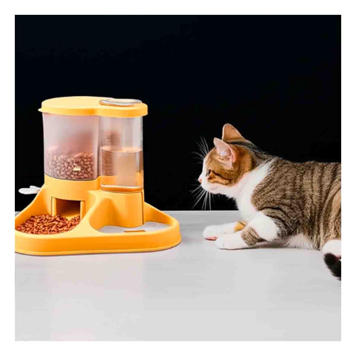 PACK6 CONTENEDOR INTEGRADO DE COMIDA Y AGUA PARA MASCOTA CON LLAVE AMARILLO Y+REGALO STICKER - 3
